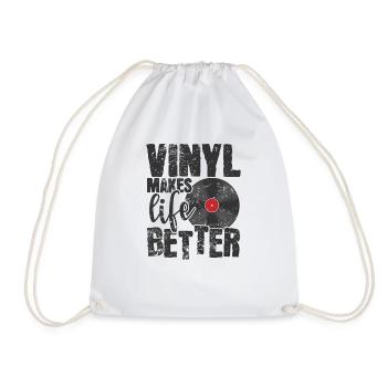 Vinyl makes Life Better Record - Drawstring Bag - white - Front
