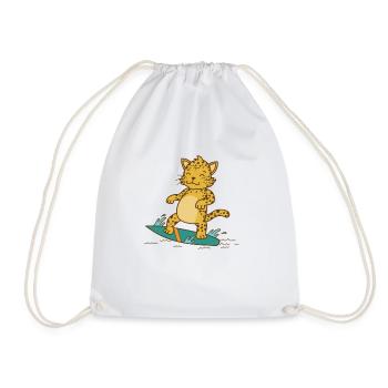 Leopard on the surfboard Big cat Predator - Drawstring Bag - white - Front