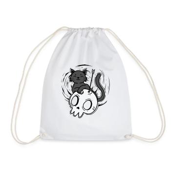 Katze mit Schädel Gothic Styl - Turnbeutel - Weiß - Vorne