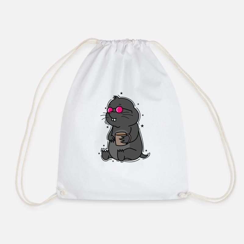 Mole drinking coffee animal mound of earth - Drawstring Bag - white