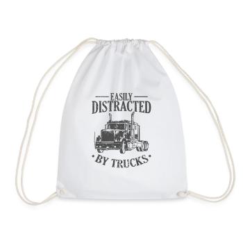 Easily Distracted by Trucks Occupation - Drawstring Bag - white - Front