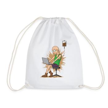Coffee drinking nerd while chopping hangs on coffee - Drawstring Bag - white - Front