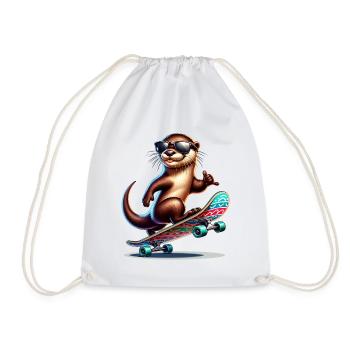 Cool otter with skateboard and sunglasses - Drawstring Bag - white - Front