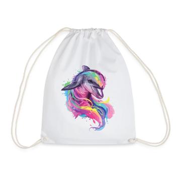 Dolphin Dolphin Ocean Sea Beach Nature Colorful Art - Drawstring Bag - white - Front