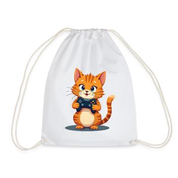 Kitten with game controller - Drawstring Bag - white - Front