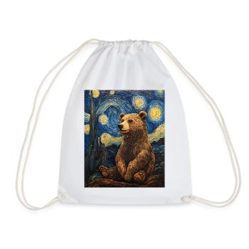 Bear Bears Van Gogh Style Starry Night - Drawstring Bag - white - Front