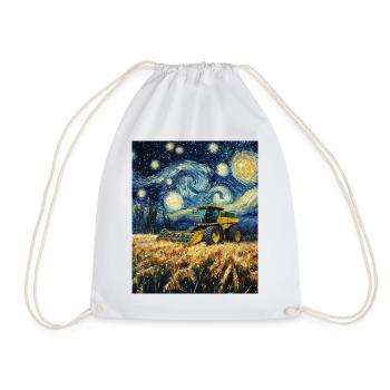 Combine Harvester Farmer Van Gogh Style Starry - Drawstring Bag - white - Front