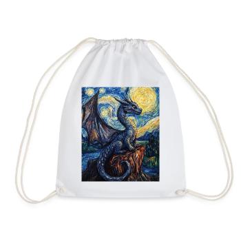 Drache Drachen Dragon Van Gogh Style Starry Night - Drawstring Bag - white - Front