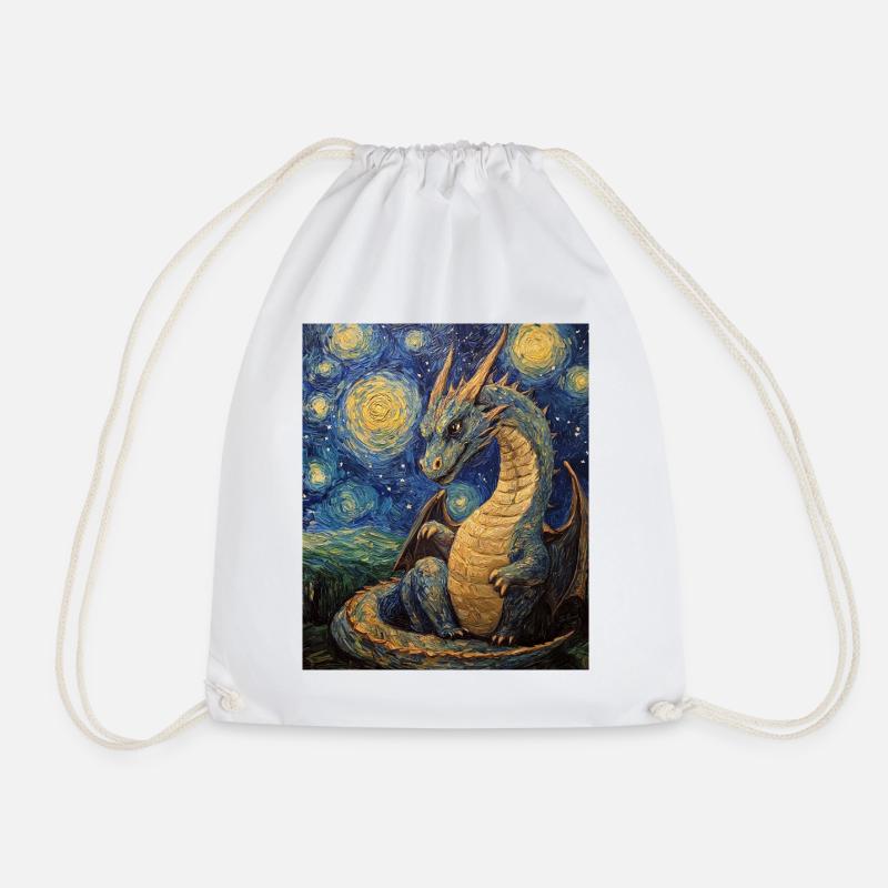 Drache Drachen Dragon Van Gogh Style Starry Night - Turnbeutel - Weiß