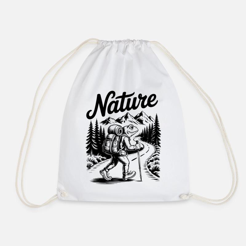 Frog on a hike - walking in nature - Drawstring Bag - white
