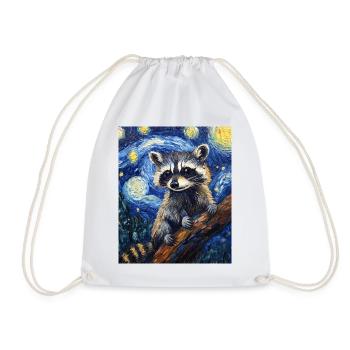 Waschbär Raccoon Van Gogh Style Starry Night - Drawstring Bag - white - Front