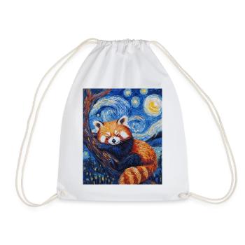 Red Panda Bear Van Gogh Style Starry Night - Drawstring Bag - white - Front