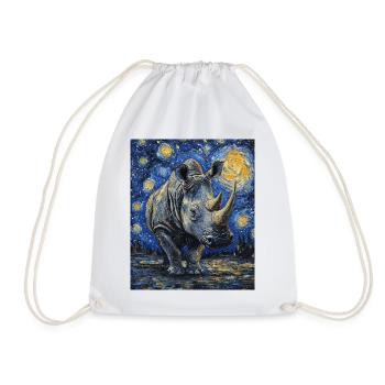 Nashorn Rhino Van Gogh Style Starry Night - Drawstring Bag - white - Front