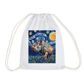 Nashorn Rhino Van Gogh Style Starry Night - Drawstring Bag - white - Front