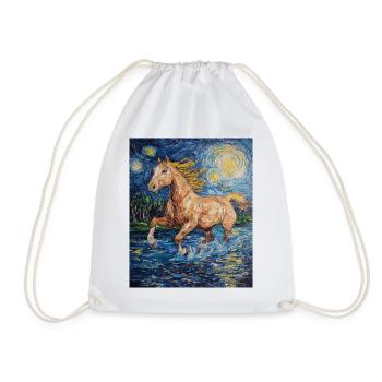 Cheval Chevaux Cavalier Style Van Gogh Nuit étoilée - Sac de sport léger - blanc - Devant