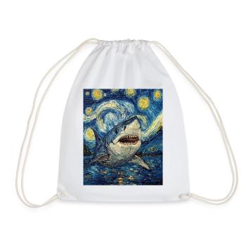Shark Fish Van Gogh Style Starry Night - Drawstring Bag - white - Front