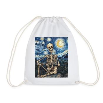 Skeleton Halloween Van Gogh Style Starry Night - Drawstring Bag - white - Front