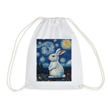 Rabbit Van Gogh Style Starry Night - Drawstring Bag - white - Front