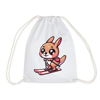 Cute kangaroo skiing winter sports fun - Drawstring Bag - white - Front