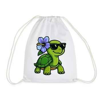 Schildkröte mit Hibiskus Blume - Turnbeutel - Weiß - Vorne