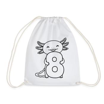 Axolotl mit Zahl 8 Cartoon Illustration - Turnbeutel - Weiß - Vorne