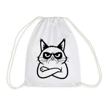 Cat Line Art Cartoon Illustration - Drawstring Bag - white - Front