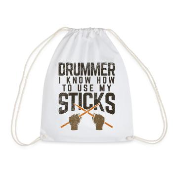 Drummer I Know How To Use My Sticks Graphic - Drawstring Bag - white - Front