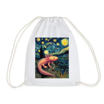 Axolotl Van Gogh Starry Night - Drawstring Bag - white - Front