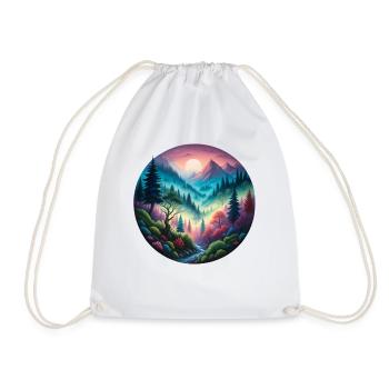 Colored forest landscape painted in evening light nature - Drawstring Bag - white - Front