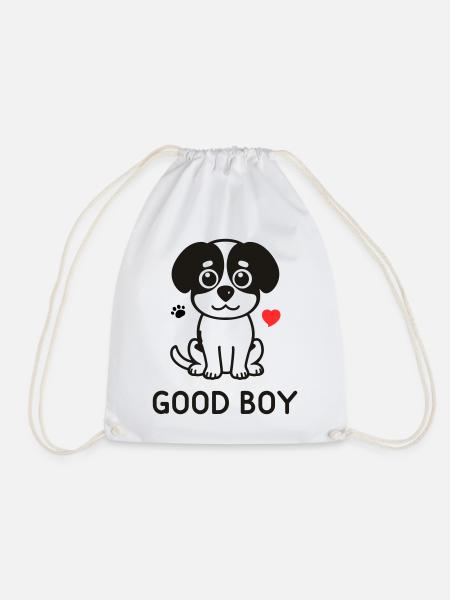 Good Boy – Cute Dog Motif - Drawstring Bag - white