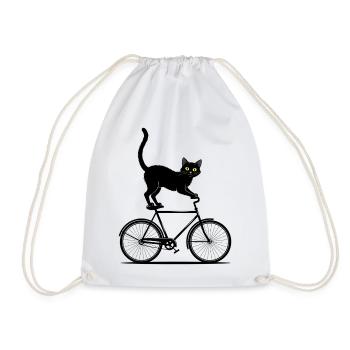 Black Cat Rides Bike - Cool Retro Design - Drawstring Bag - white - Front