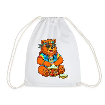 Hippie Bear - Drawstring Bag - white - Front