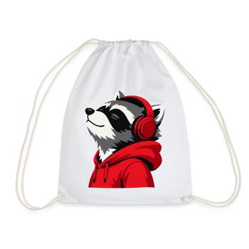 Raccoon Beats Hoodie Maskottchen - Turnbeutel - Weiß - Vorne