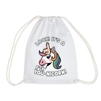Freches Unicorn-Einhorn Spruch Fick dich - Turnbeutel - Weiß - Vorne