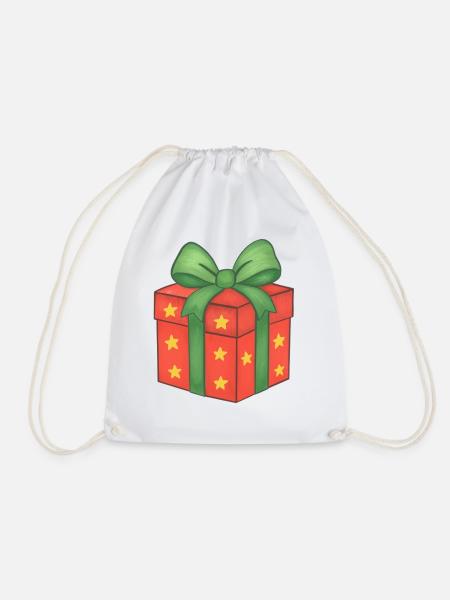 Rotes Geschenk mit grüner Schleife - Turnbeutel - Weiß