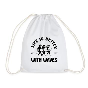 Life is better with waves - Drawstring Bag - white - Front
