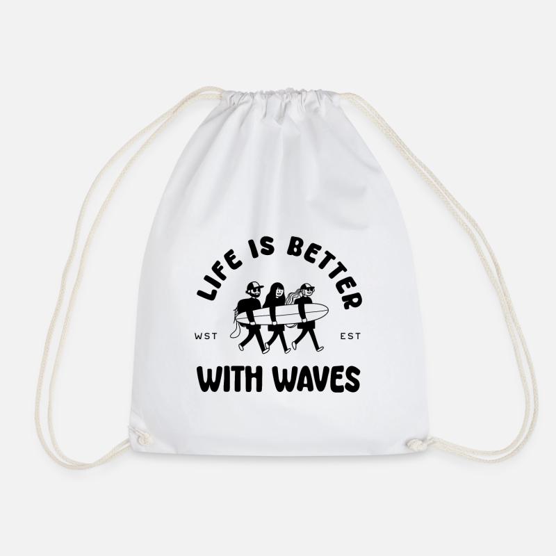 Life is better with waves - Drawstring Bag - white