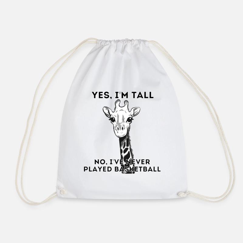 Giraffe Yes I'm Tall I've Never Played Basketball - Drawstring Bag - white