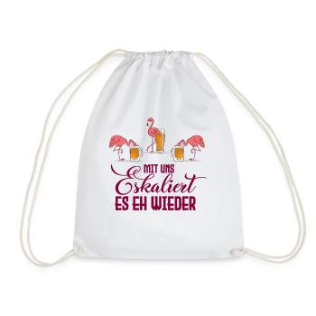 Spruch mit uns es eskaliert es eh wieder Flamingo - Turnbeutel - Weiß - Vorne