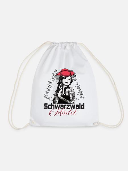 Modernes Schwarzwaldmädel mit Bollenhut - Turnbeutel - Weiß