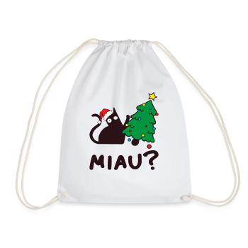 Crazy cat attacks the Christmas tree. - Drawstring Bag - white - Front