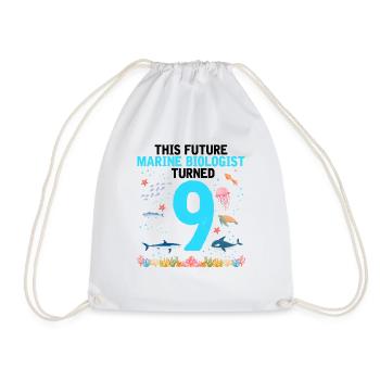 Marine Biology Birthday Party 9 Years Nine - Drawstring Bag - white - Front