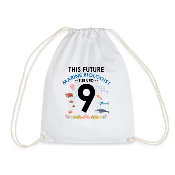 Marine Biology Birthday Party 9 Years Nine - Drawstring Bag - white - Front