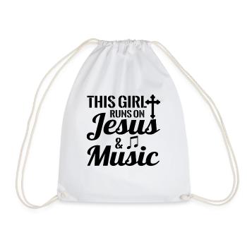 This Girl Runs on Jesus & Music Christian Musician - Drawstring Bag - white - Front