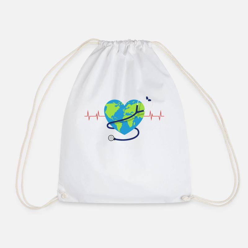 Earth Day Heartbeat - Drawstring Bag - white