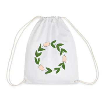 Elegant botanical floral circle motif - Drawstring Bag - white - Front