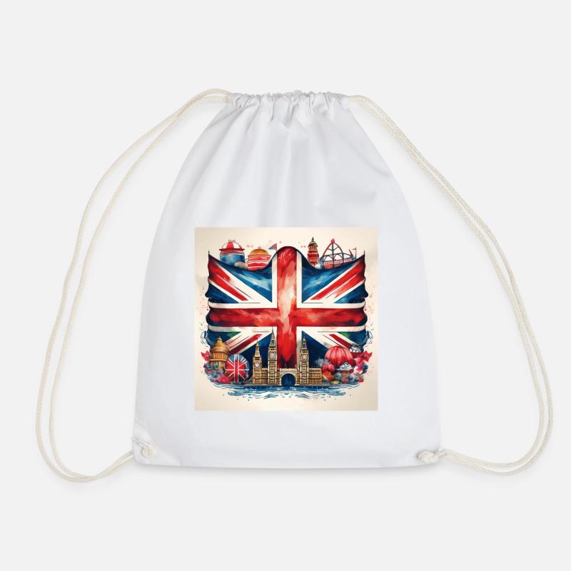 Bold British Union Jack Cityscape Artwork - Drawstring Bag - white