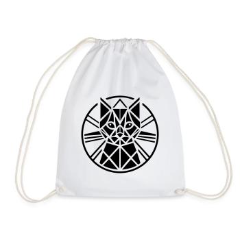 Cat Artifact Motif Abstract - Drawstring Bag - white - Front