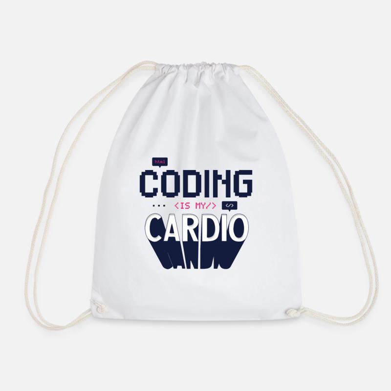 Programmer Computer Coders Coding is My Cardio - Drawstring Bag - white