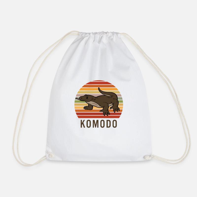 Komodo Dragon Vintage Retro Sunset - Drawstring Bag - white